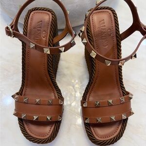 Valentino Rockstar Torchon Espadrille Studded Wedge Sandals